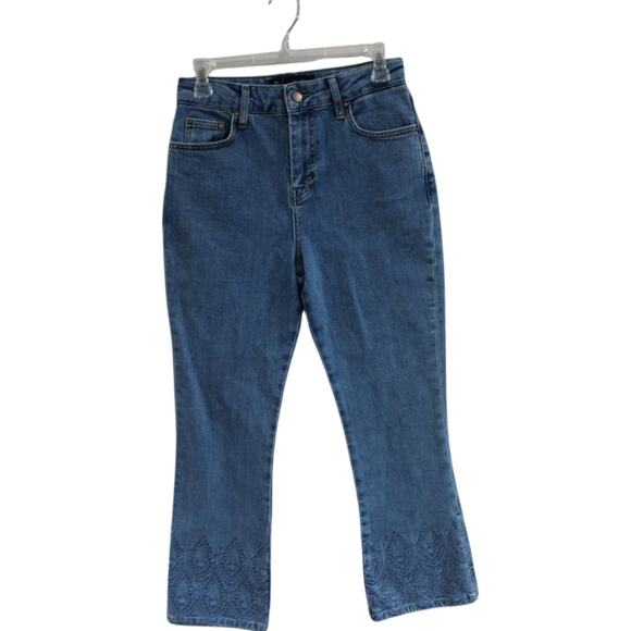 Boden | Flare Embroidered Hem Jeans Size 4P - Picture 1 of 10